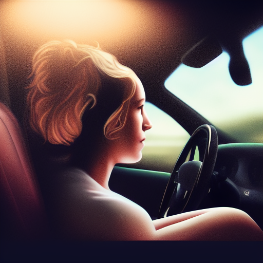 Jane sitting alone in her car, holding a photo of Lucy, determination etched on her face.